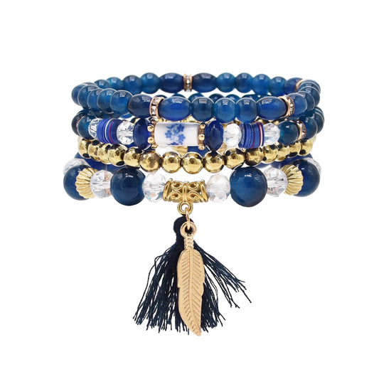 Ethnic style multi-layer beaded bracelet temperament versatile retro style fringed pendant crystal bracelet accessories