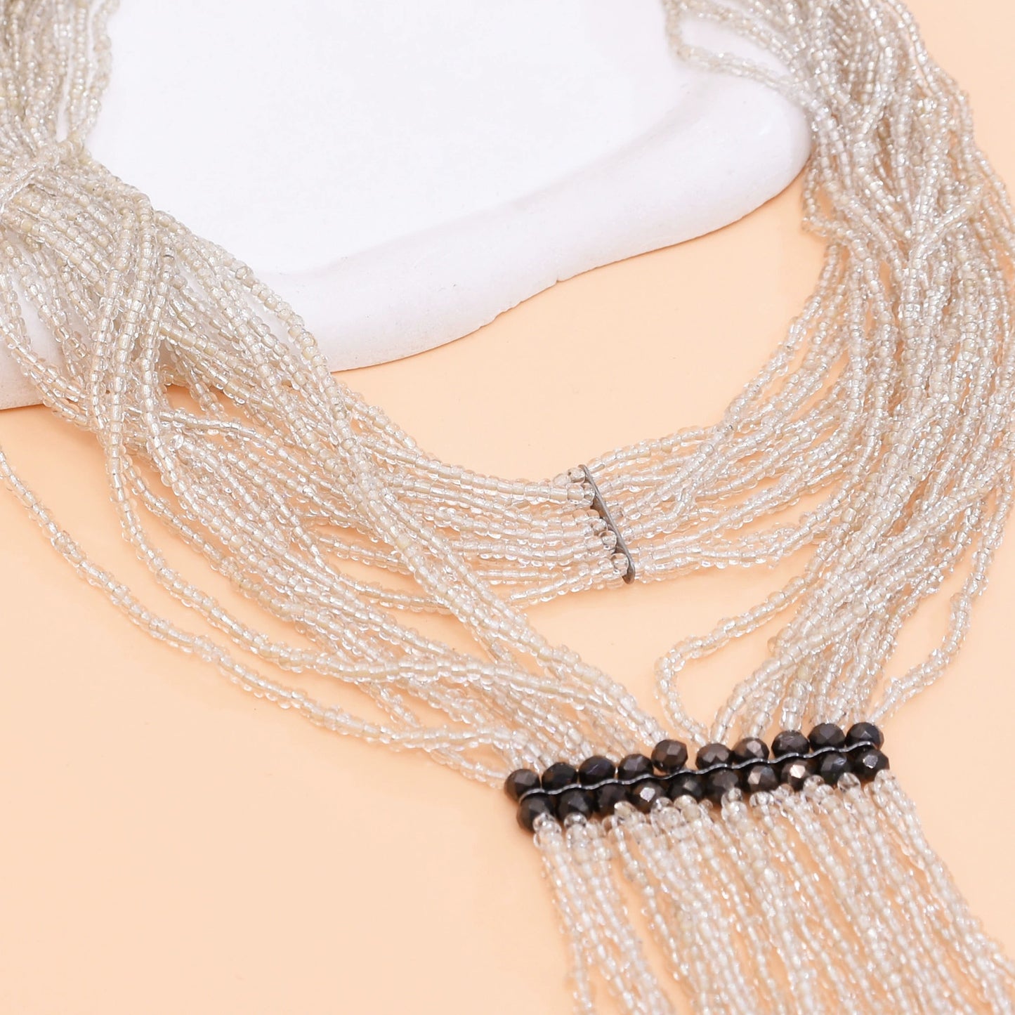 European and American exaggerated multi-layer imitation crystal beaded necklace long splicing tie neck chain versatile sweater chain necklace accessories women