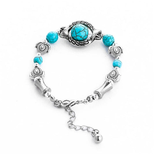 Ethnic style retro imitation turquoise bracelet animal pendant bracelet silver jewelry alloy accessories vintage Tibetan bracelet