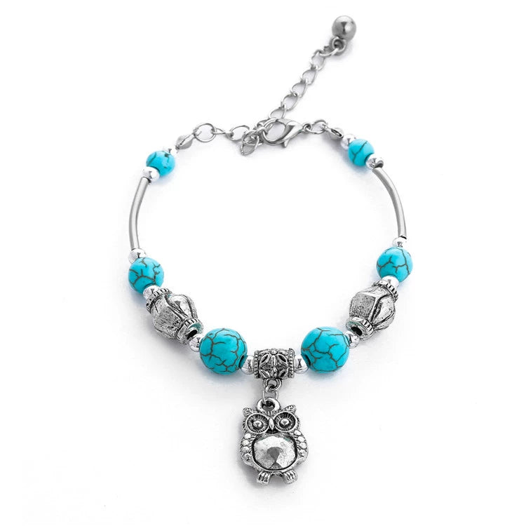 Ethnic style retro imitation turquoise bracelet animal pendant bracelet silver jewelry alloy accessories vintage Tibetan bracelet