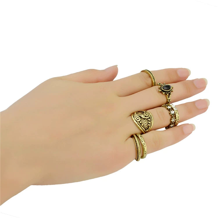 Fashion retro minority style European and American exaggerated engraved set joint ring female ring jewelry vintage style