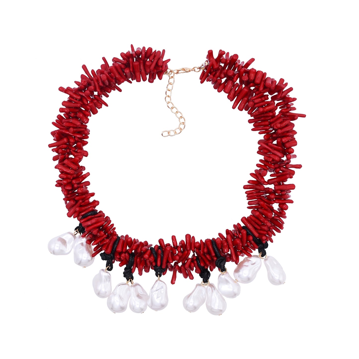 New European and American style necklace, summer beach style light luxury coral red irregular handmade imitation pearl red collarbone chain