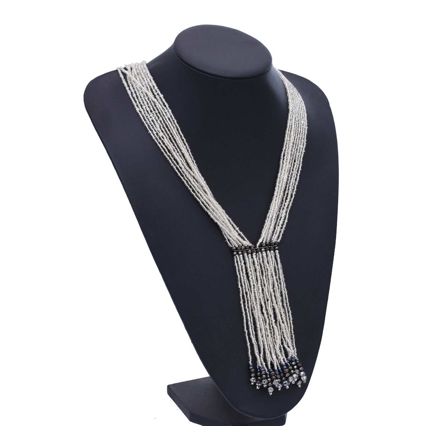 European and American exaggerated multi-layer imitation crystal beaded necklace long splicing tie neck chain versatile sweater chain necklace accessories women