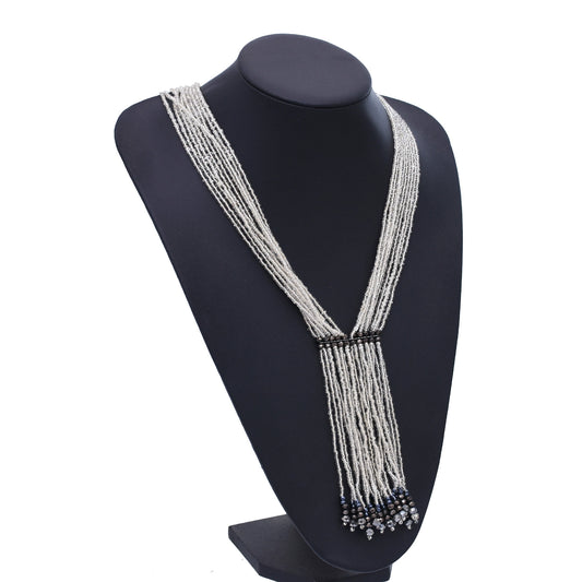 European and American exaggerated multi-layer imitation crystal beaded necklace long splicing tie neck chain versatile sweater chain necklace accessories women