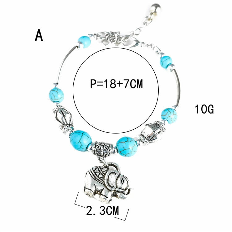 Ethnic style retro imitation turquoise bracelet animal pendant bracelet silver jewelry alloy accessories vintage Tibetan bracelet