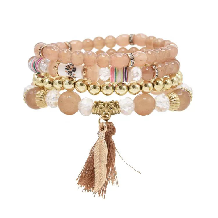 Ethnic style multi-layer beaded bracelet temperament versatile retro style fringed pendant crystal bracelet accessories