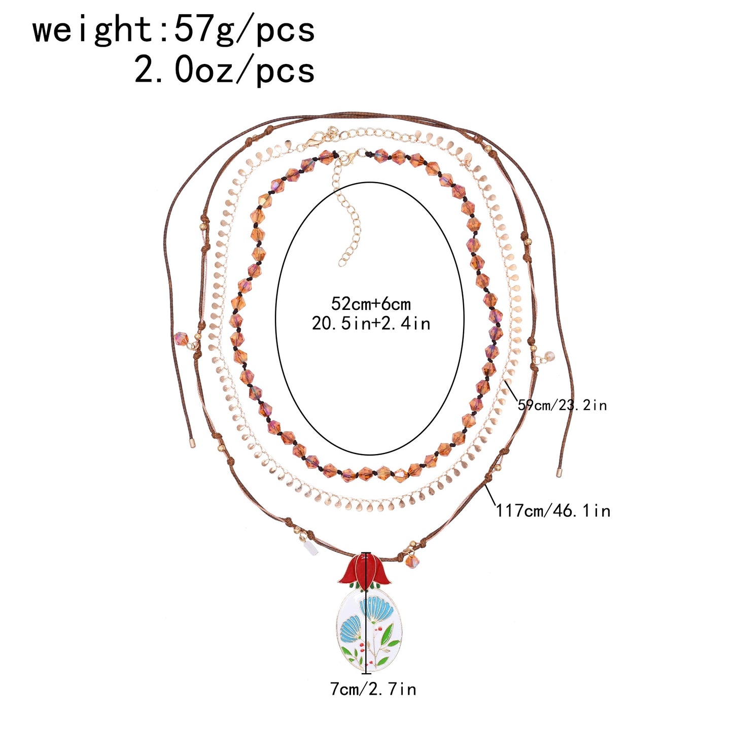 New European and American exaggerated hand-woven multi-layer necklace, female drip oil flower pendant, high-end beaded flower necklace