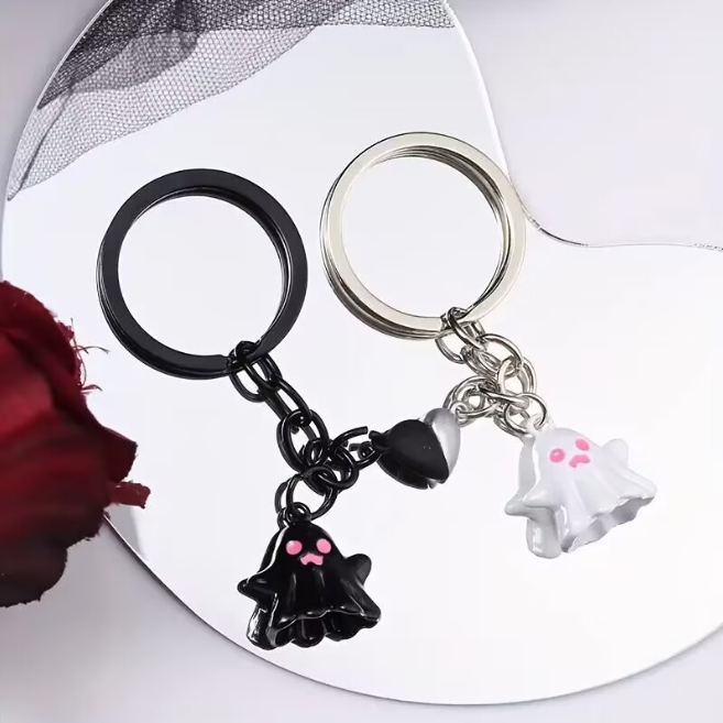 Halloween New Magnetic Pink Black Cute Ghost Cartoon Keychain Pendant Ornament Creative Couple Halloween Essential