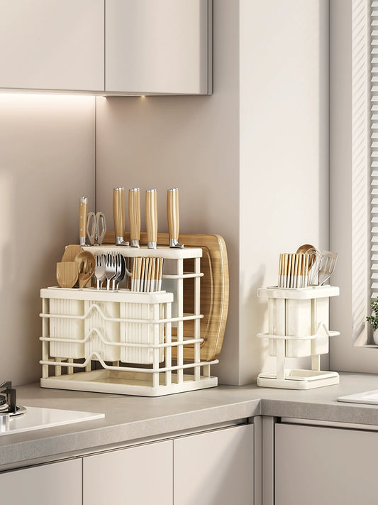 Kitchen knife holder shelf 2025 new countertop cutting board rack kitchen knife chopstick cage integrated cutting board knife storage rack