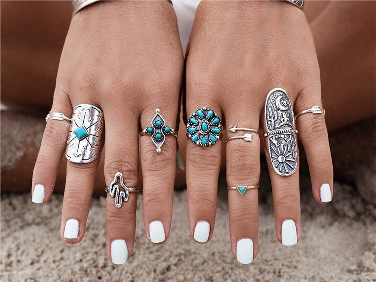 Fashion retro minority style European and American exaggerated engraved set joint ring female ring jewelry vintage style