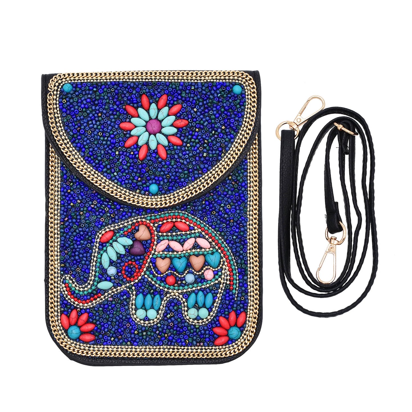 Ethnic style personalized fashion elephant bag rice bead leather luxury handbag Mongolian student retro mobile phone bag