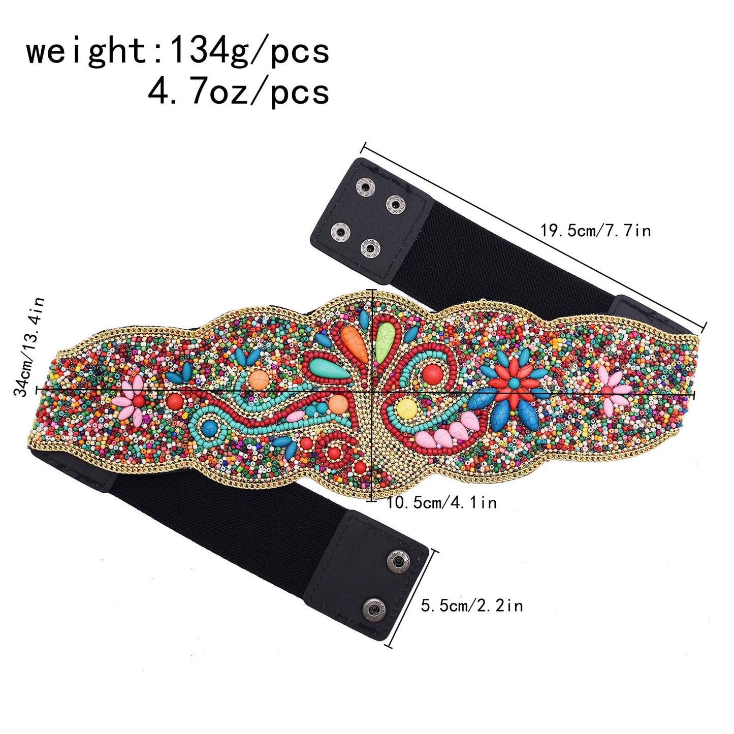 Color imitation turquoise rice beads elastic waist seal women's high-end sense ethnic style wide belt Xinjiang Kashgar travel photography waist jewelry women
