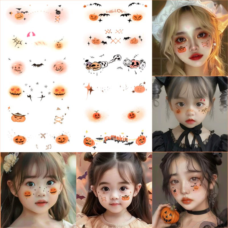 Halloween must-have glitter Halloween children's facial cartoon makeup tattoo sticker face sticker bat decoration pumpkin blush fake scar makeup