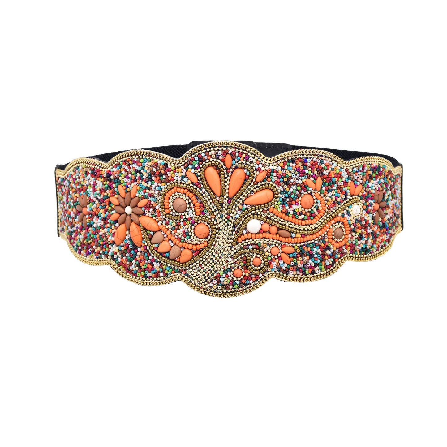 Color imitation turquoise rice beads elastic waist seal women's high-end sense ethnic style wide belt Xinjiang Kashgar travel photography waist jewelry women