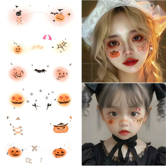 Halloween must-have glitter Halloween children's facial cartoon makeup tattoo sticker face sticker bat decoration pumpkin blush fake scar makeup