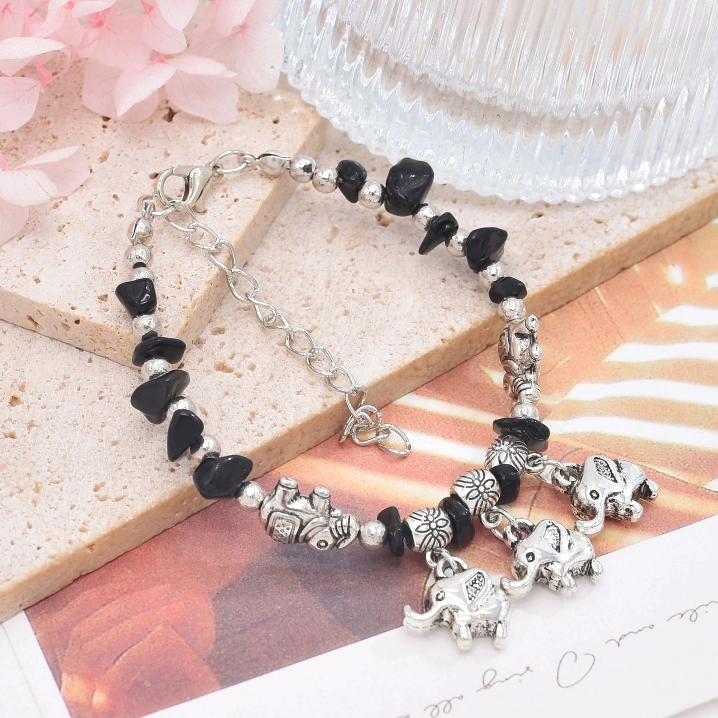 Ethnic style retro old turquoise bracelet alloy elephant pastoral shell colored men's and women's bracelets accessories Xizang