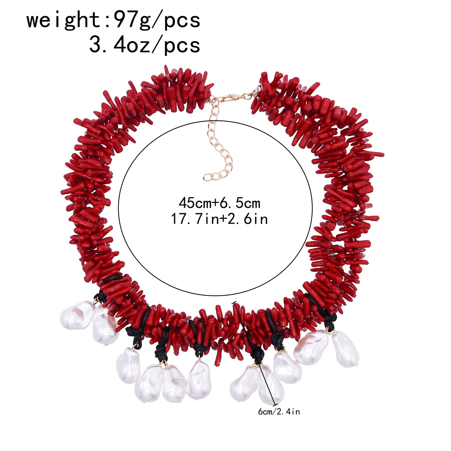 New European and American style necklace, summer beach style light luxury coral red irregular handmade imitation pearl red collarbone chain