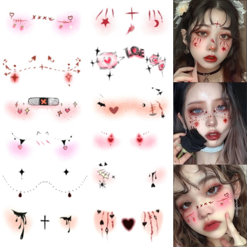 Halloween must-have glitter Halloween children's facial cartoon makeup tattoo sticker face sticker bat decoration pumpkin blush fake scar makeup
