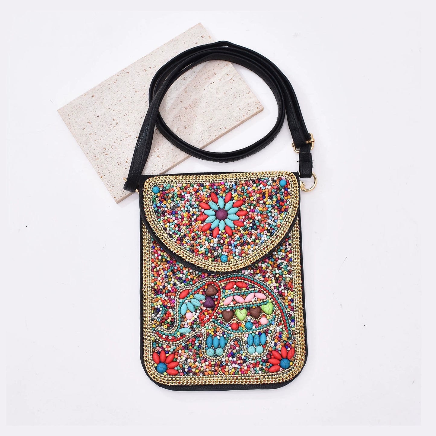Ethnic style personalized fashion elephant bag rice bead leather luxury handbag Mongolian student retro mobile phone bag