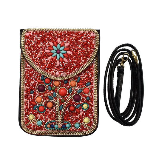 Xinjiang travel photo messenger bag rice beads turquoise leather bag retro ethnic style student Mongolian mobile phone bag