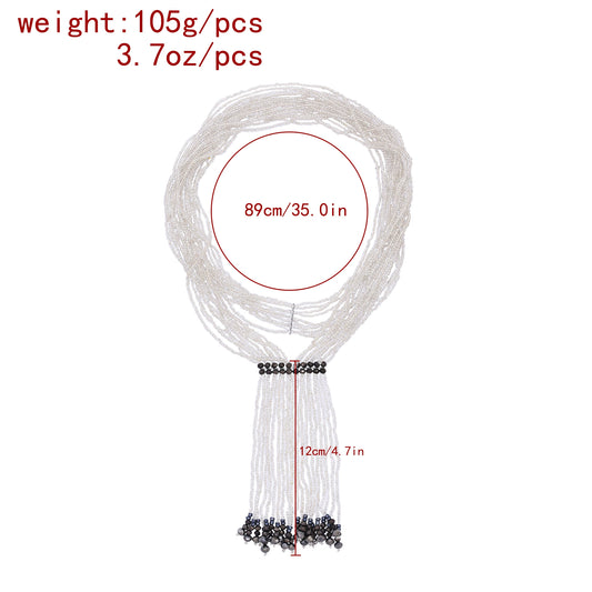 European and American exaggerated multi-layer imitation crystal beaded necklace long splicing tie neck chain versatile sweater chain necklace accessories women