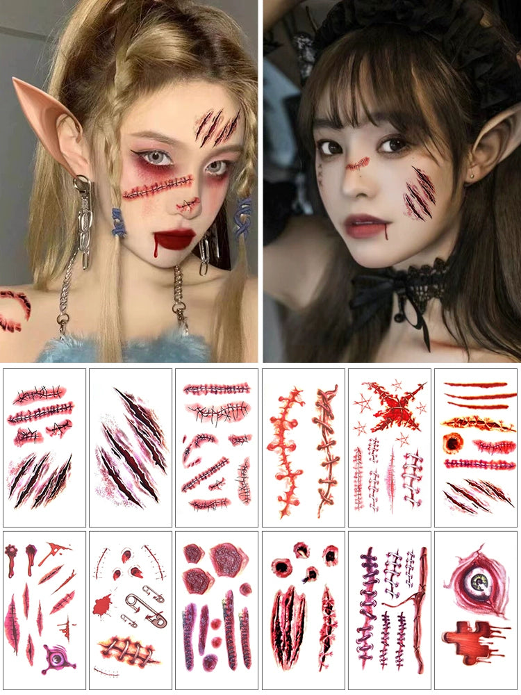 Halloween decoration makeup fake scars stickers ornaments face stickers tattoo stickers vampire costume horror makeup props Halloween essentials