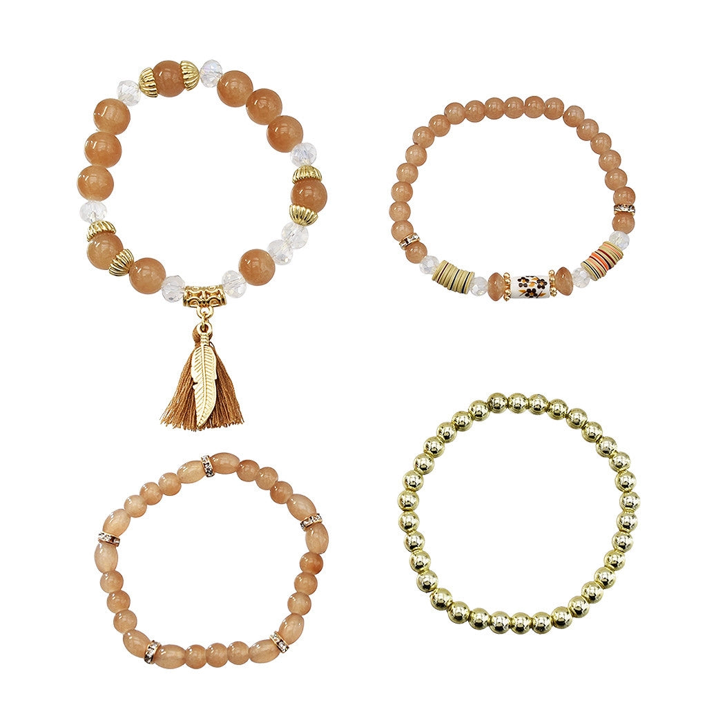 Ethnic style multi-layer beaded bracelet temperament versatile retro style fringed pendant crystal bracelet accessories