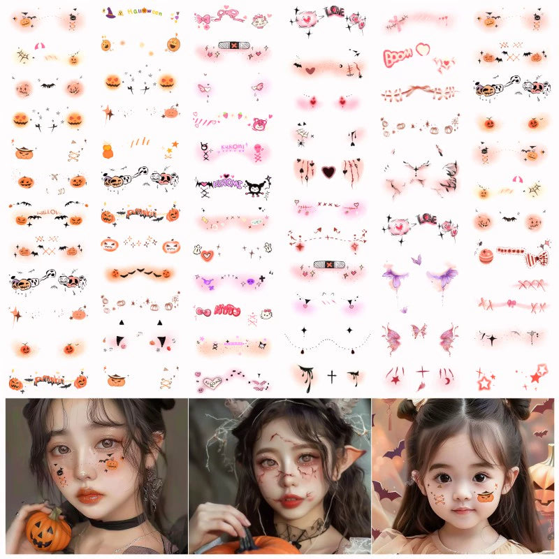 Halloween must-have glitter Halloween children's facial cartoon makeup tattoo sticker face sticker bat decoration pumpkin blush fake scar makeup