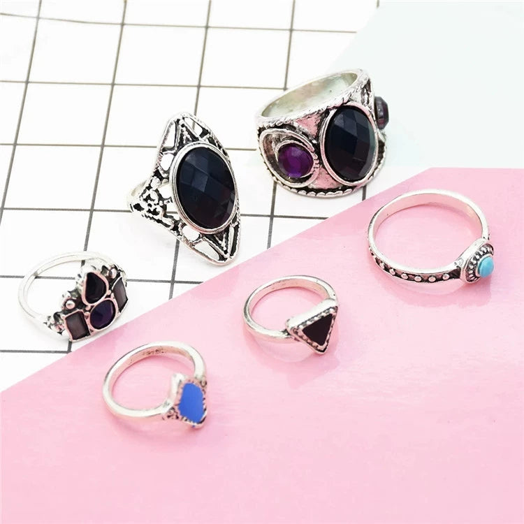 Fashion retro minority style European and American exaggerated engraved set joint ring female ring jewelry vintage style