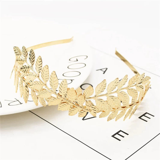 Back hanging gold metal headband, leaf laurel crown, bridal headgear, hair accessories, fairy headband, super fairy, European and American style