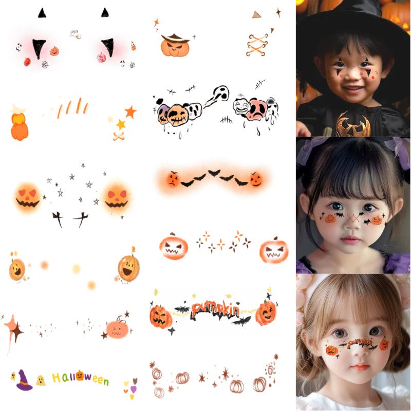 Halloween must-have glitter Halloween children's facial cartoon makeup tattoo sticker face sticker bat decoration pumpkin blush fake scar makeup