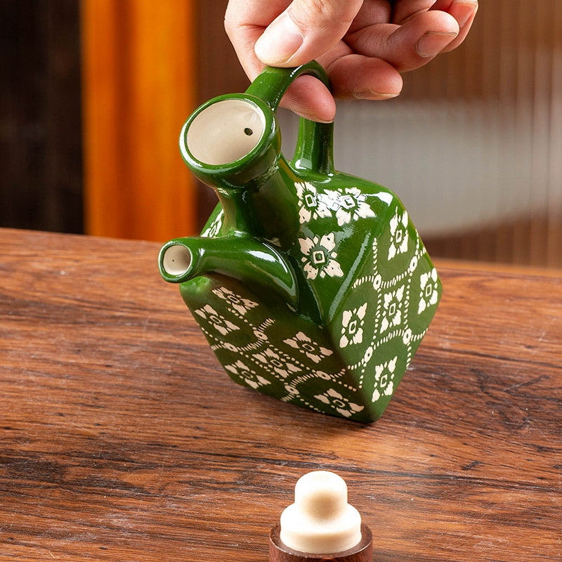 Ceramic underglaze color American isolation flower oil pot vinegar pot chili oil pot soy sauce vinegar pot commercial household kitchen seasoning