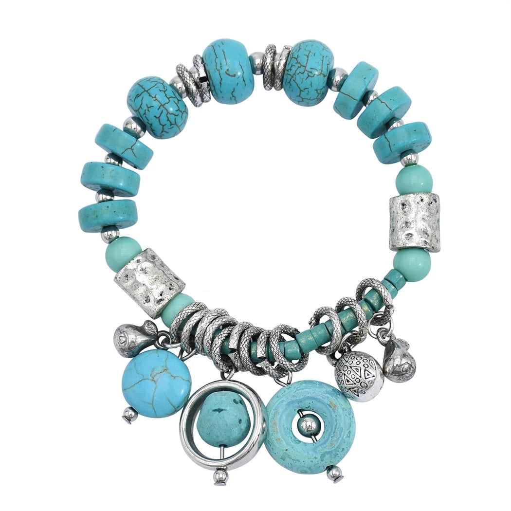 Turquoise bracelet women's retro personality multi-layer stacked beaded ethnic style exotic Tibetan bohemian couple niche