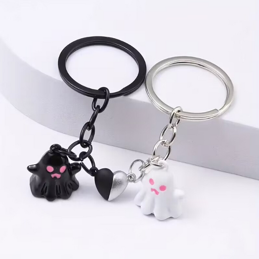 Halloween New Magnetic Pink Black Cute Ghost Cartoon Keychain Pendant Ornament Creative Couple Halloween Essential