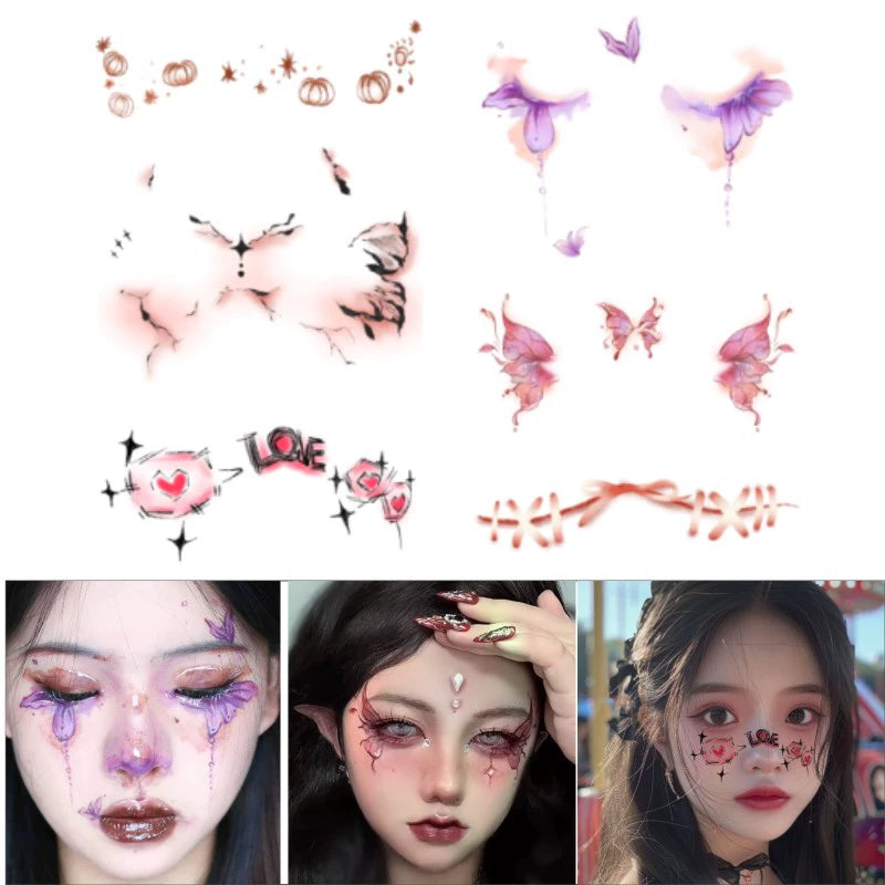 Halloween must-have glitter Halloween children's facial cartoon makeup tattoo sticker face sticker bat decoration pumpkin blush fake scar makeup