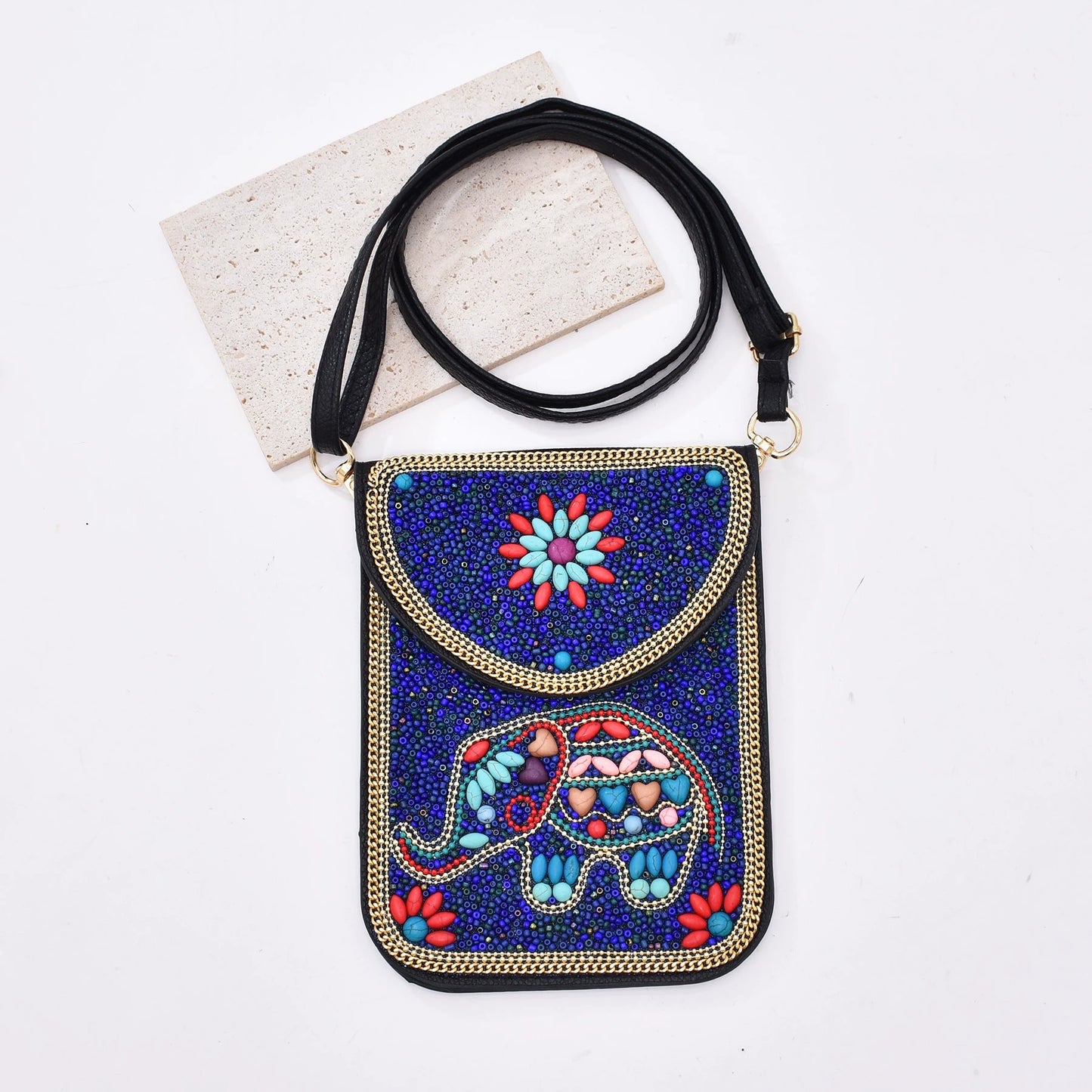 Ethnic style personalized fashion elephant bag rice bead leather luxury handbag Mongolian student retro mobile phone bag