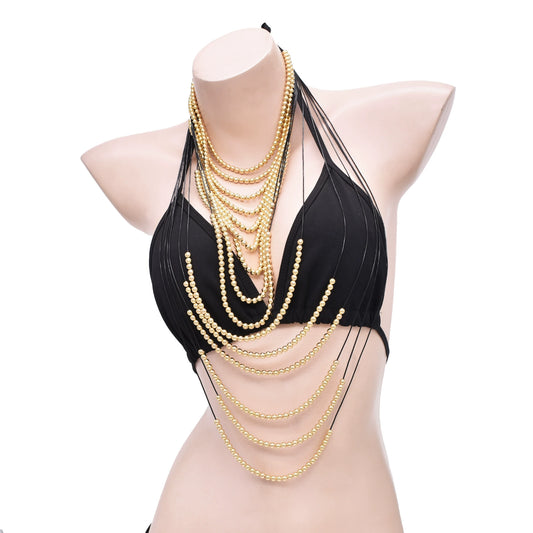 European and American style niche design multi-layer stacked handmade beaded necklace solid color long exaggerated collarbone chain jewelry