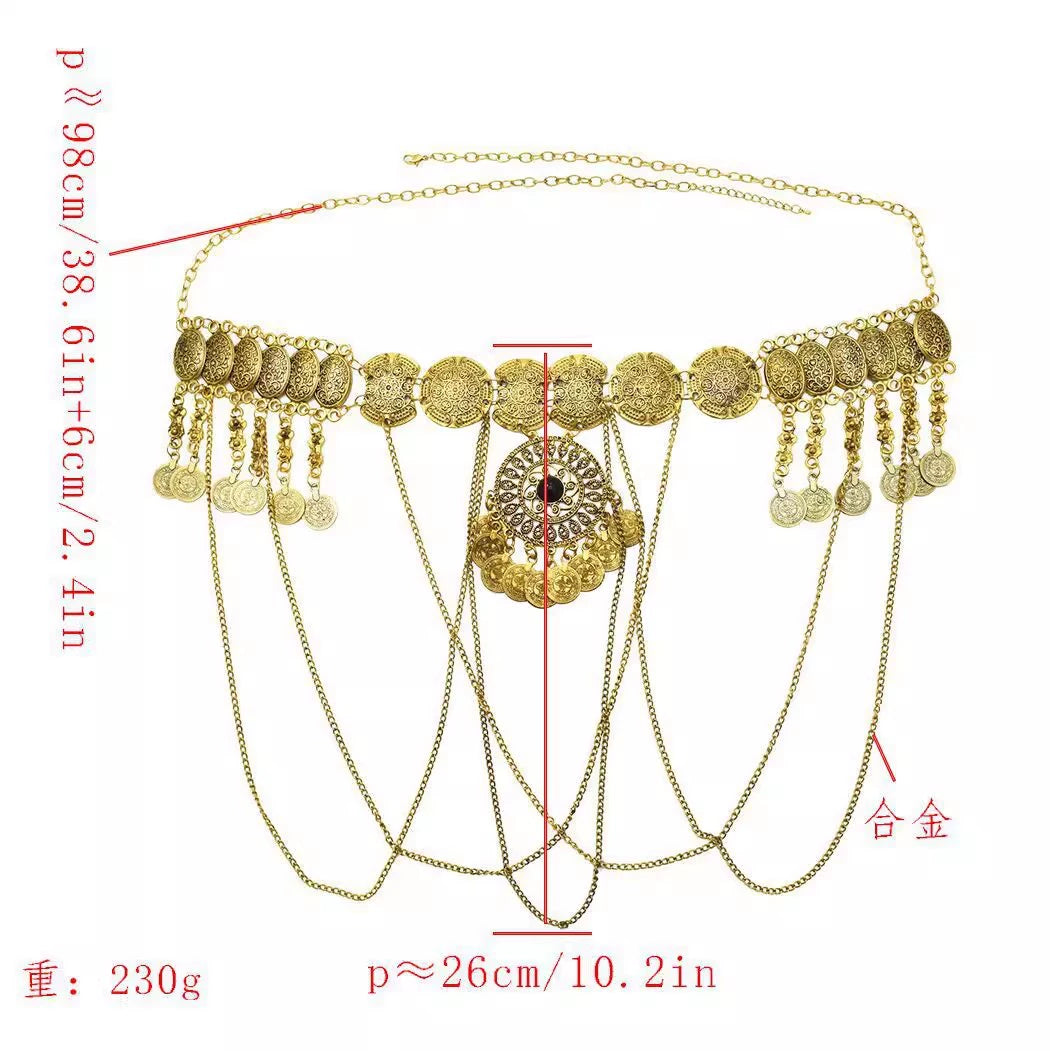European and American fashion temperament necklace square dance Indian dance semicircle sequined headgear performance suit belly dance waist chain women