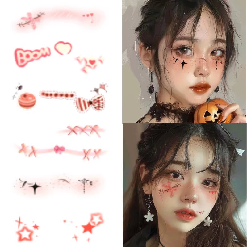 Halloween must-have glitter Halloween children's facial cartoon makeup tattoo sticker face sticker bat decoration pumpkin blush fake scar makeup