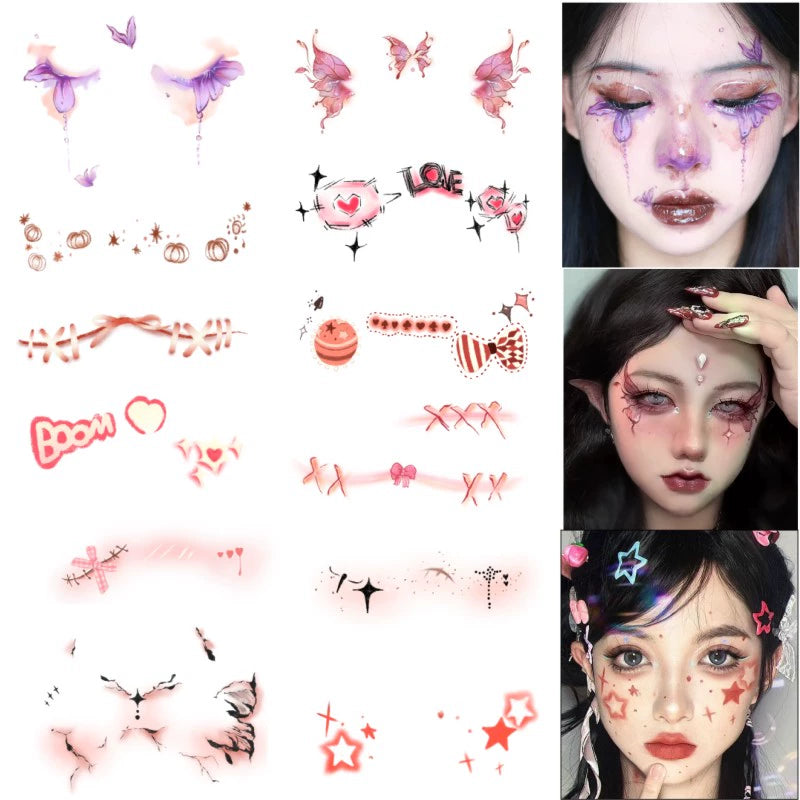 Halloween must-have glitter Halloween children's facial cartoon makeup tattoo sticker face sticker bat decoration pumpkin blush fake scar makeup