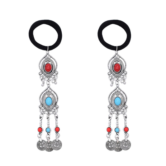 Ethnic style niche Kazakh hair accessories retro exotic style old coins fringed hair band women's imitation turquoise headdress