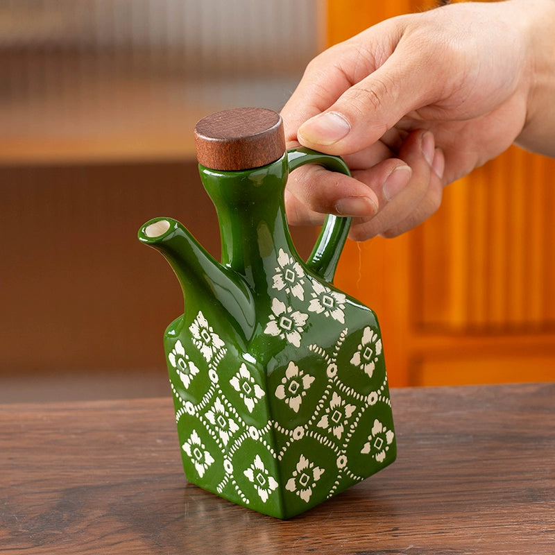 Ceramic underglaze color American isolation flower oil pot vinegar pot chili oil pot soy sauce vinegar pot commercial household kitchen seasoning