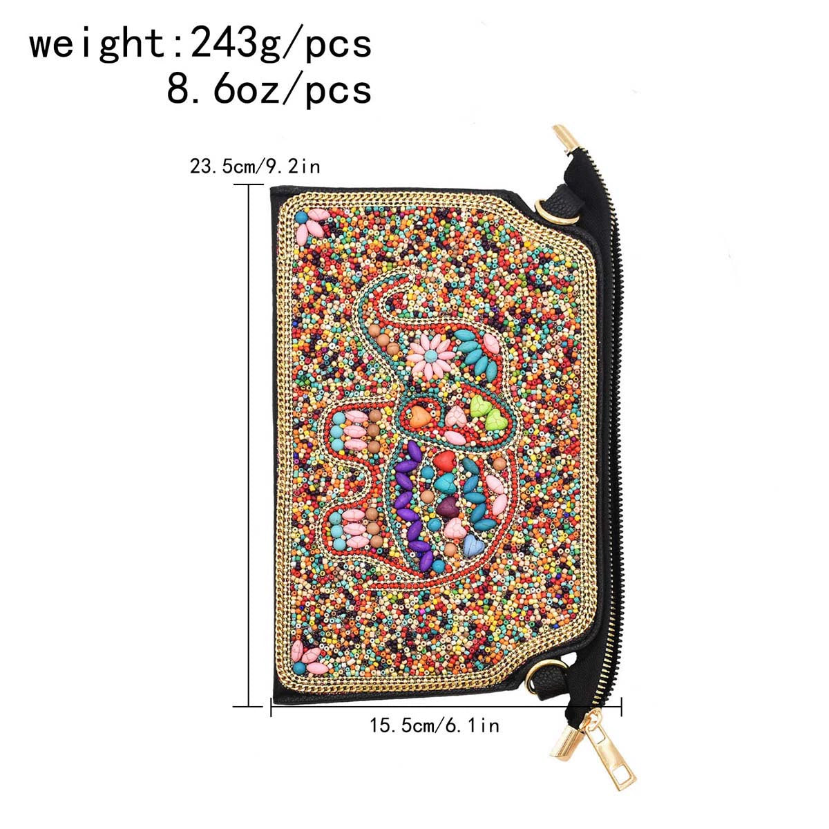 Xinjiang retro animal and plant messenger bag ethnic turquoise rice bead mobile phone bag Yunnan leather shoulder bag clutch bag