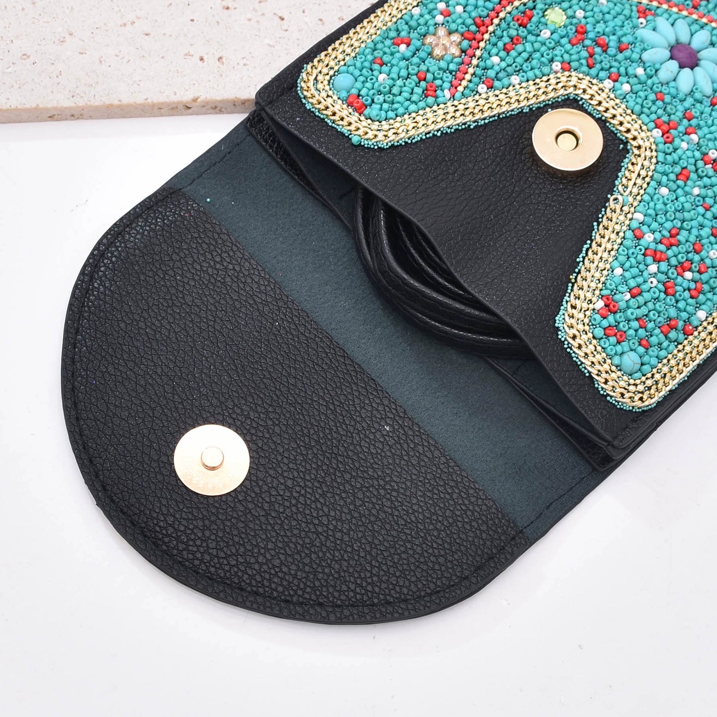 Ethnic style personalized retro Xinjiang messenger bag rice bead turquoise leather bag Mongolian Yunnan travel mobile phone bag