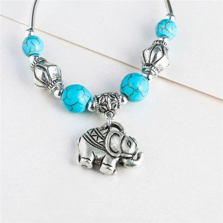 Ethnic style retro imitation turquoise bracelet animal pendant bracelet silver jewelry alloy accessories vintage Tibetan bracelet