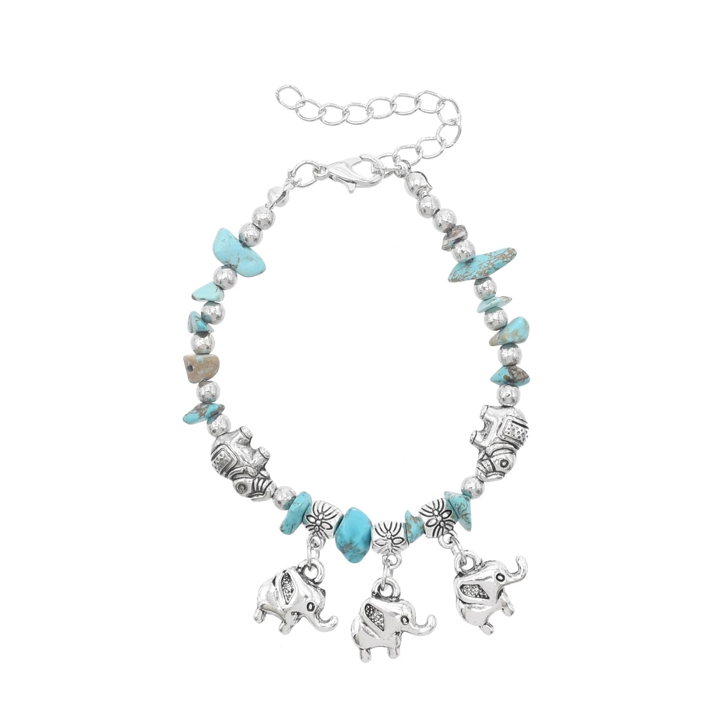 Ethnic style retro old turquoise bracelet alloy elephant pastoral shell colored men's and women's bracelets accessories Xizang