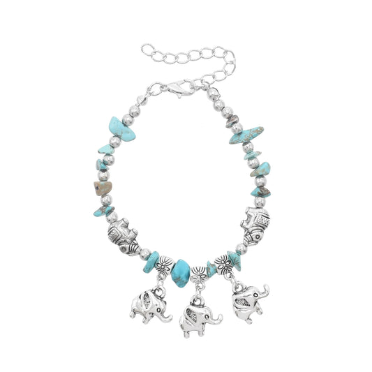 Ethnic style retro old turquoise bracelet alloy elephant pastoral shell colored men's and women's bracelets accessories Xizang