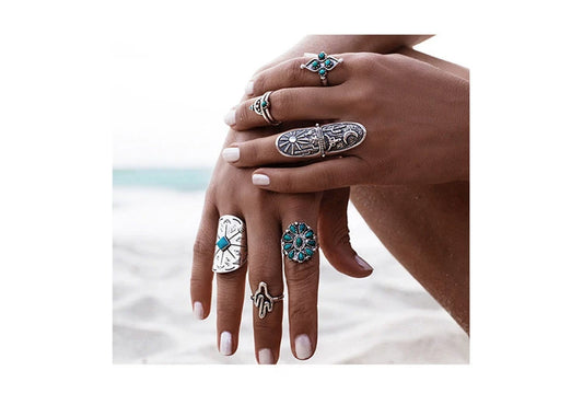 Fashion retro minority style European and American exaggerated engraved set joint ring female ring jewelry vintage style