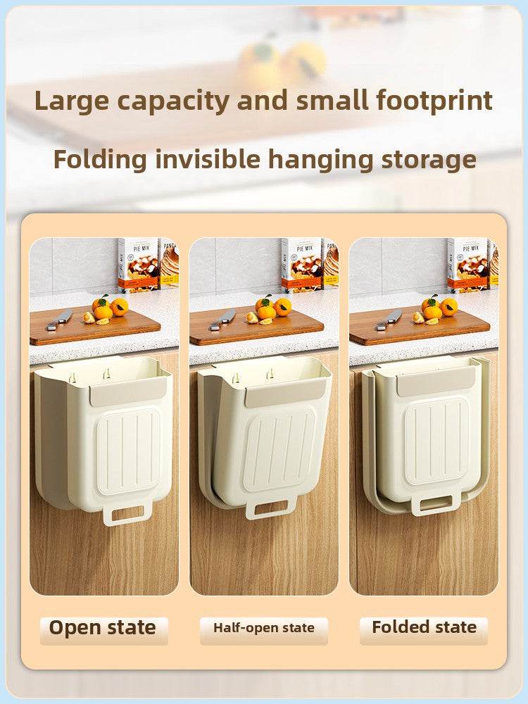 Kitchen trash can hanging type household food waste classification foldable cabinet door wall hanging bathroom toilet storage paper basket