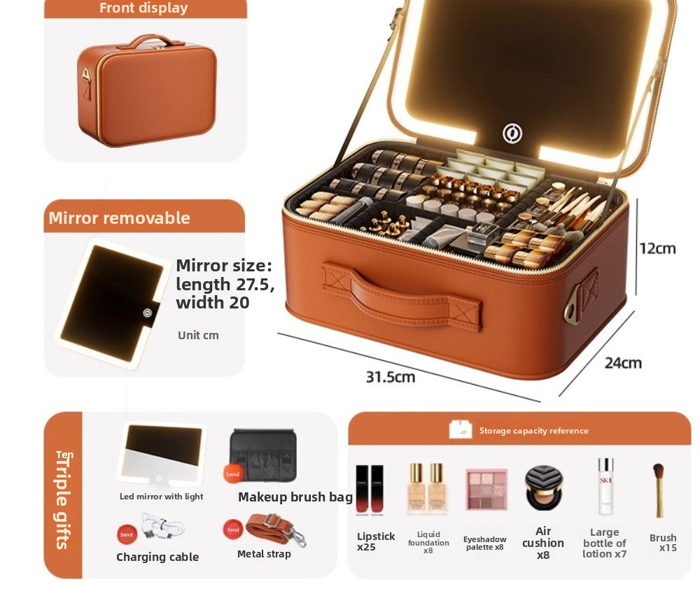 Halloween Makeup Essentials Premium LED Travel Cosmetic Bag Women's Portable Large Capacity Makeup Brush Case Portable Partition Beauty Bag